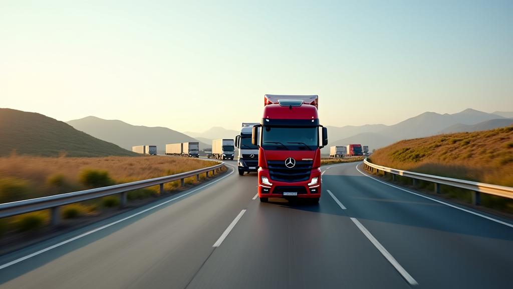 LKW-Flotte auf einer europäischen Autobahn