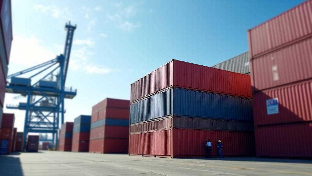 Container im Hafen werden für den Transport vorbereitet